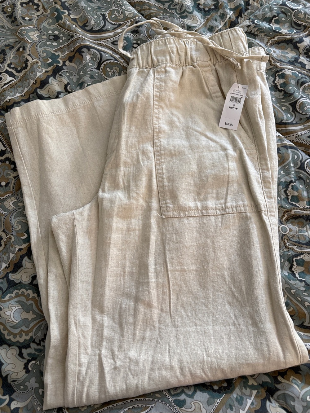 GAP Women’s Drawstring Linen-Blend Pants in Light Beige Size SP NWT